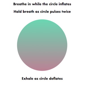 Screenshot of deep breathing instructions accompanied by a gradient colored circle